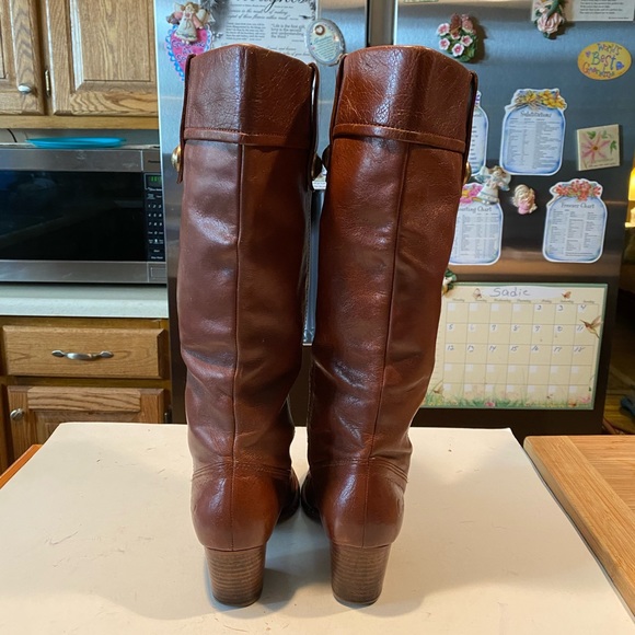 Coach Fayth Brown Leather Slip On Heel Boots - Picture 5 of 10